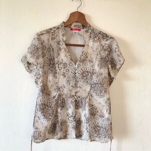 Anne Klein Beige and Brown Floral Blouse